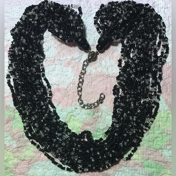 Seed Bead 20 Strand 21.5”L BLack White Necklace Classy Earthy Boho SW Style - Picture 4 of 7